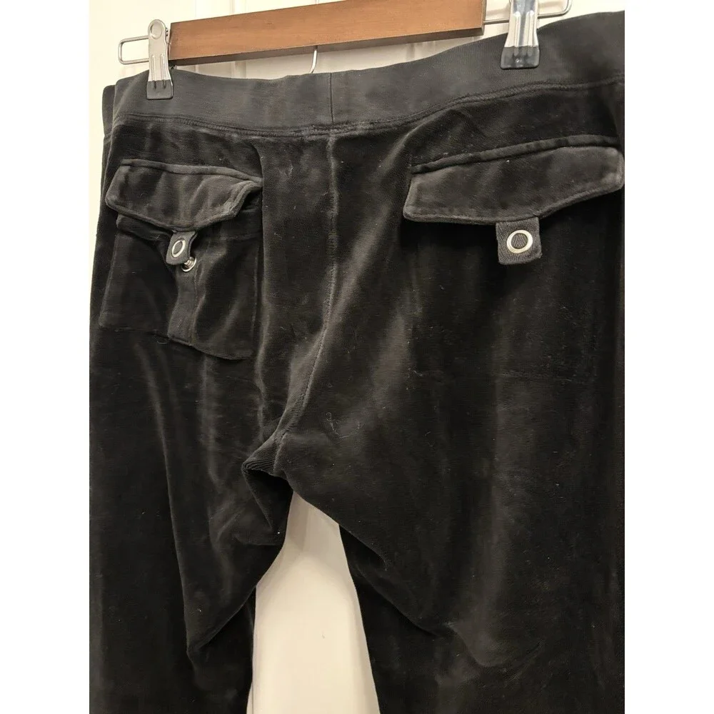 Juicy Couture Track Pant USA Large Black Velvet Embellished Y2K 90’ vintage
